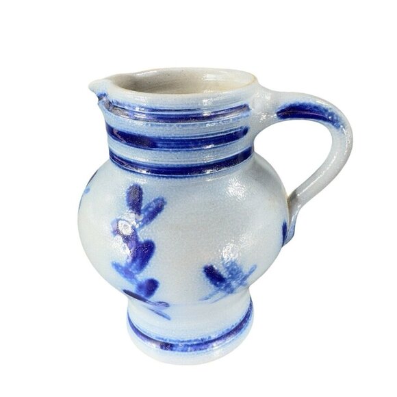 German Pottery Other - Vintage German Pottery Salt Glaze Cobalt Blue Gray Glaze Pitcher Large Creamer